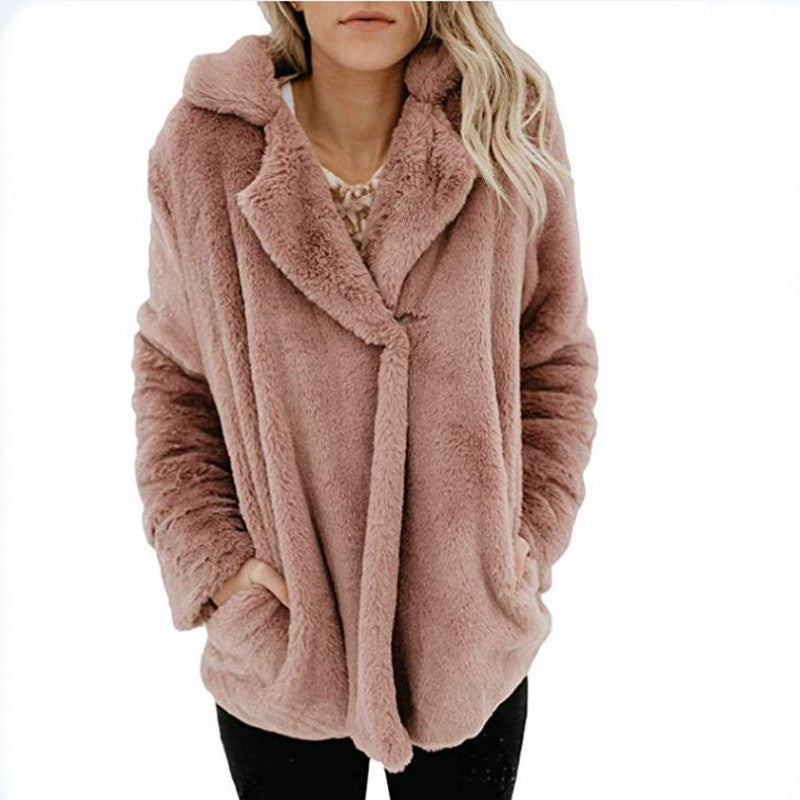 Cardigan en Peluche, Haut à Manches Longues et Col de Costume