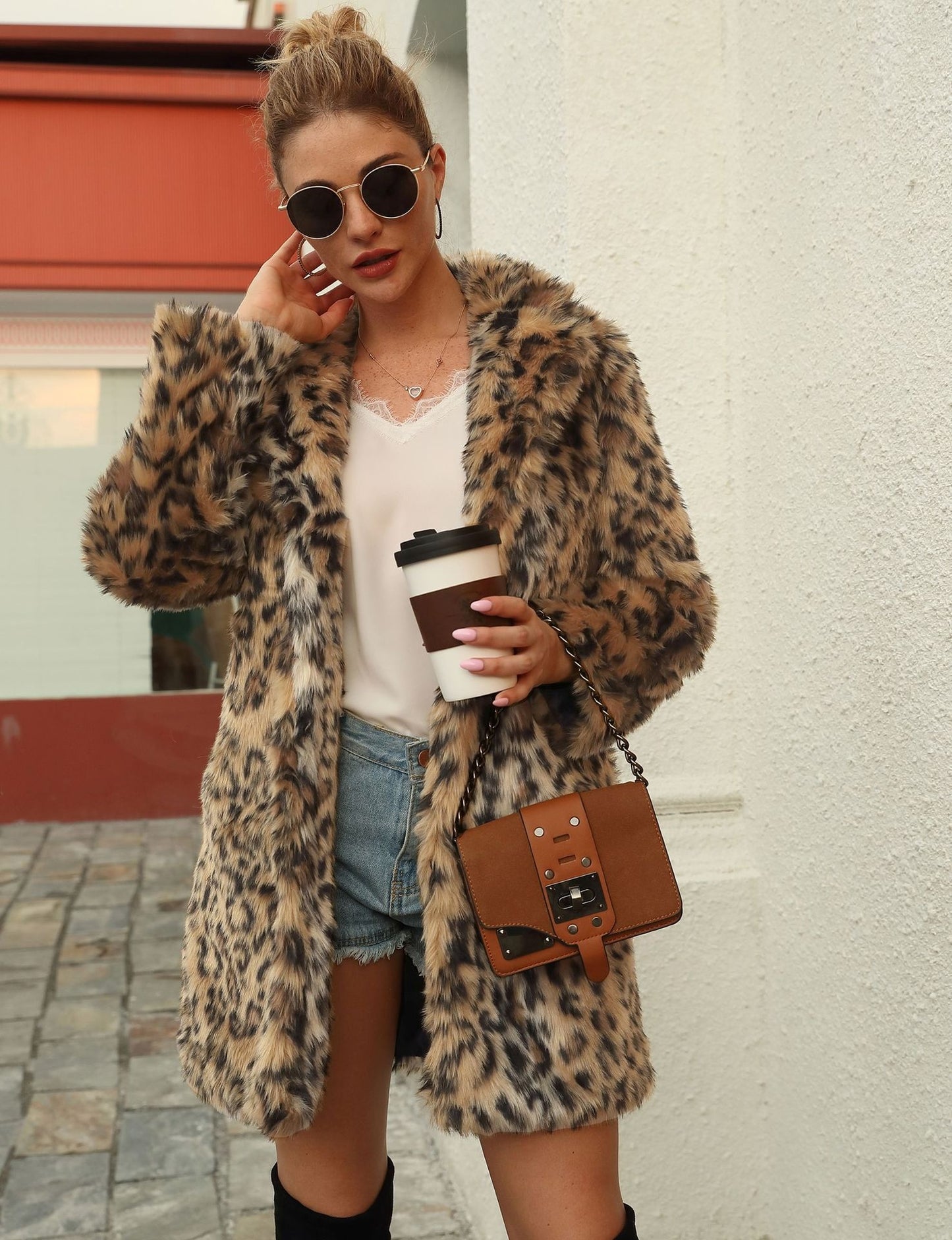 Manteau Léopard Long en Fourrure