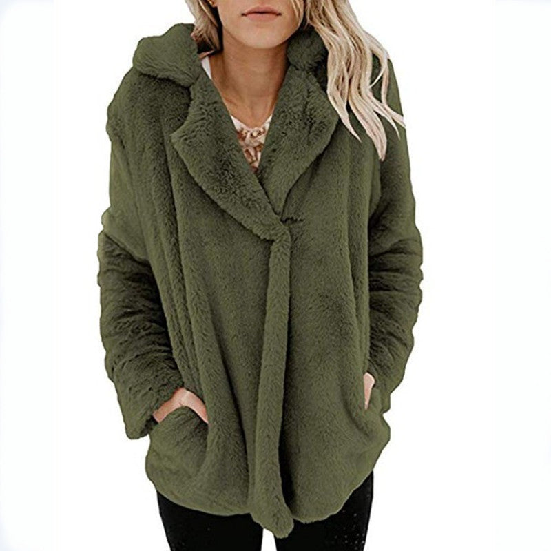 Cardigan en Peluche, Haut à Manches Longues et Col de Costume
