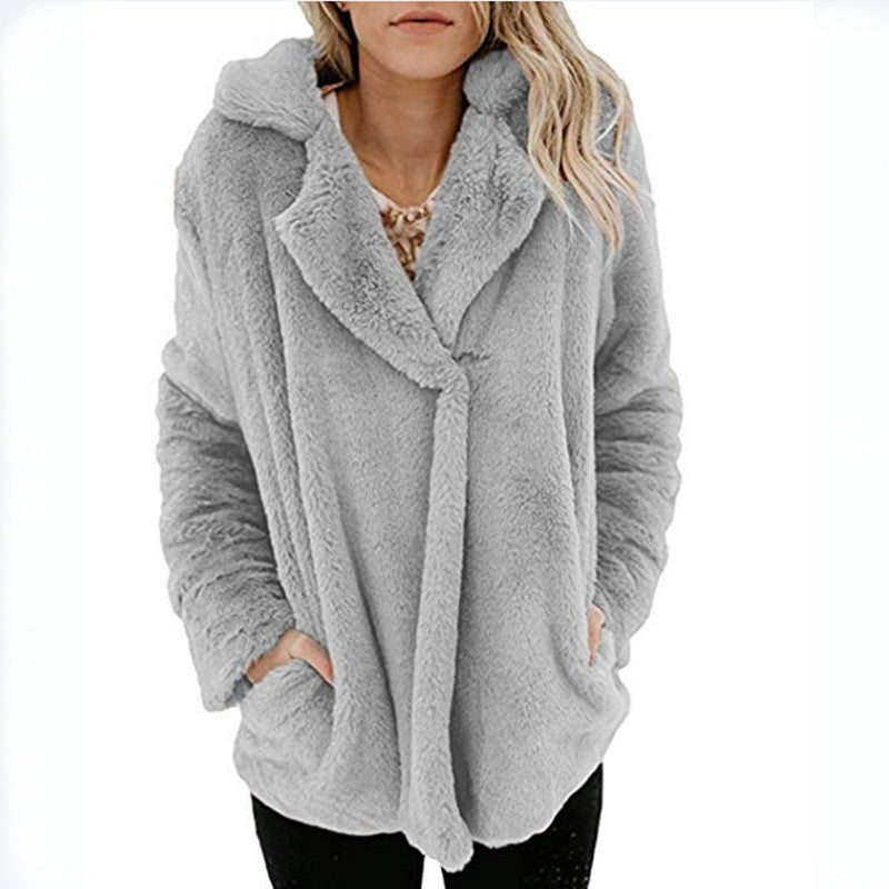 Cardigan en Peluche, Haut à Manches Longues et Col de Costume